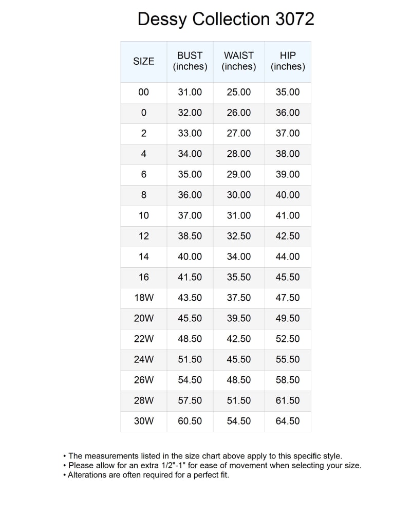 Dessy collection on sale size chart